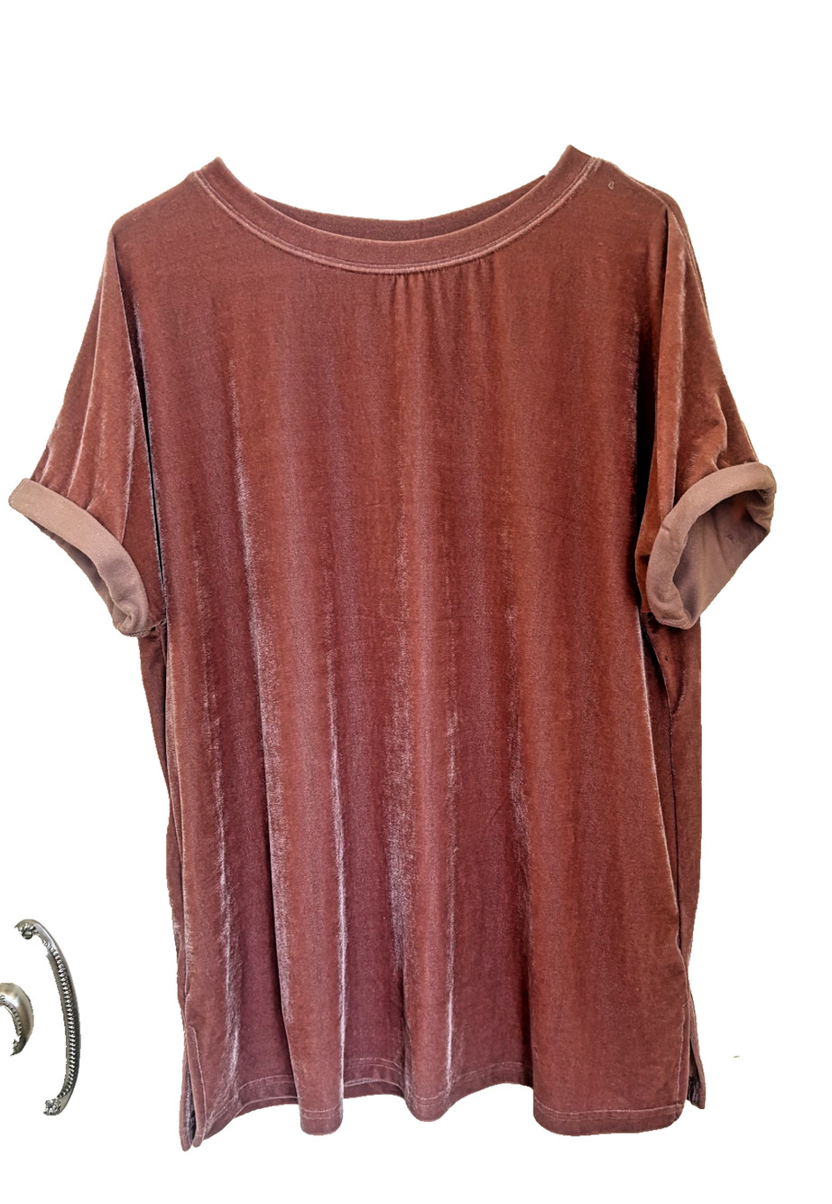 WISHLIST LADIES SIZE M/L Pink VELVET Velour Short Cuffed sleeve Tunic